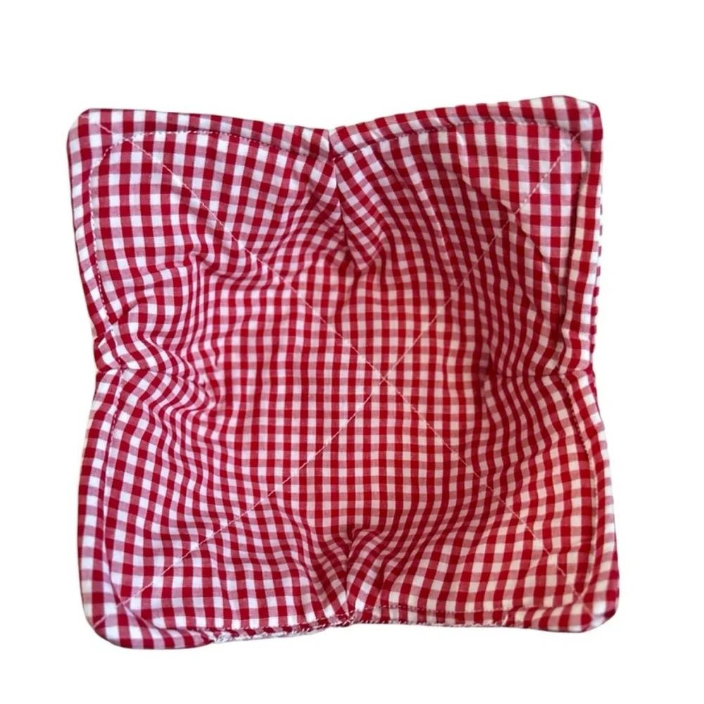Hand Crafted Red Gingham Microwave Bowl Cozy 100% Cotton